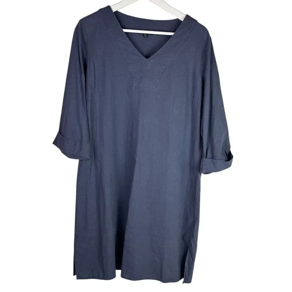 For Cynthia Medium Linen Blend Shift Dress Grayish Blue